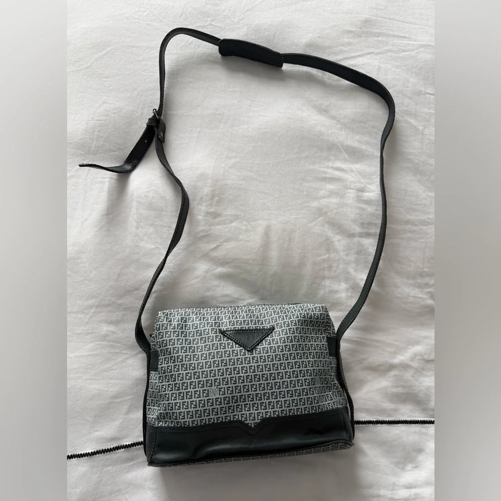 Vintage Fendi Zucca Canvas Shoulder Bag – Blue/Gray Monogram – Made in Italy - Picture 2 of 16
